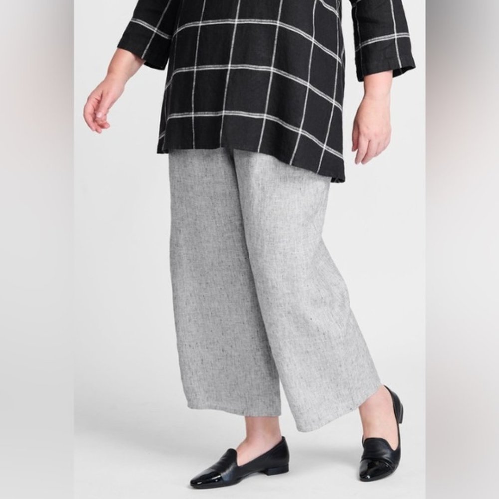 Flax Gray 100% Linen Wide Leg Elastic Waist Pants